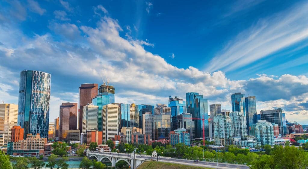 Calgary City Scape with clouds from Tumbleweed Travel