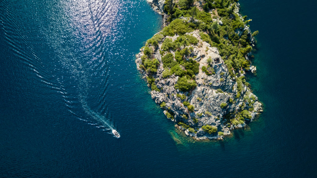 Drone view of the Fannette Island in Emerald Bay South Lake Tahoe California Drone view of the Fannette Island in Emerald Bay South Lake Tahoe California from Tumbleweed Travel