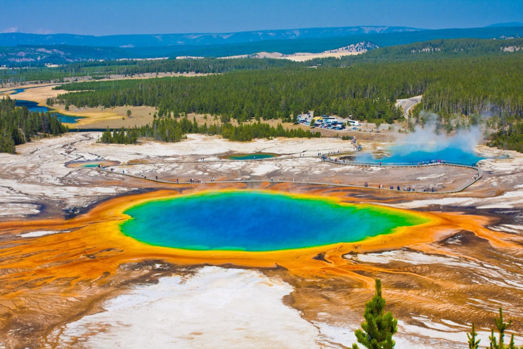 Grand Prismatic Spring in Yellowstone National Park Aerial photo of Grand Prismatic Spring at Yellowstone National Park