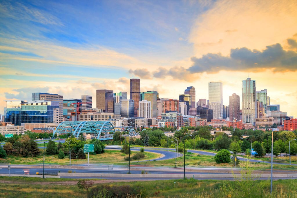 Panorama of Denver skyline long exposure at twilight. from Tumbleweed Travel