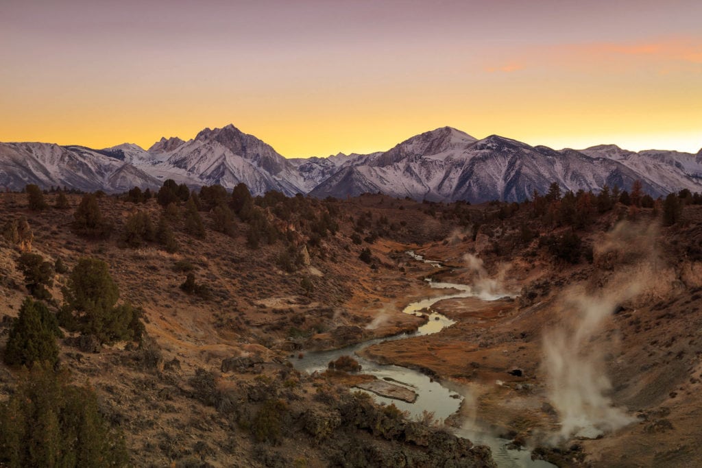 Sunset at Hot Creek Mammoth Lakes California USA. from Tumbleweed Travel