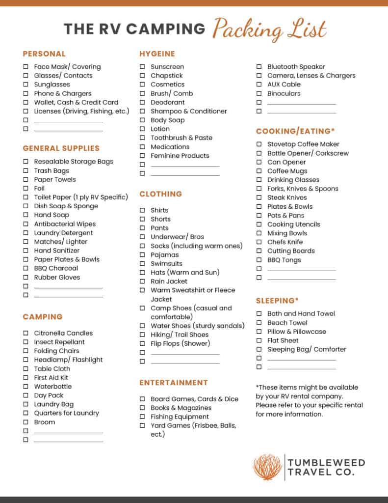 Packing Checklist from Tumbleweed Travel